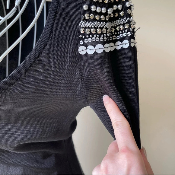 Vintage Arden B body on dress with beaded shoulders long sleeve black size S - Picture 6 of 9